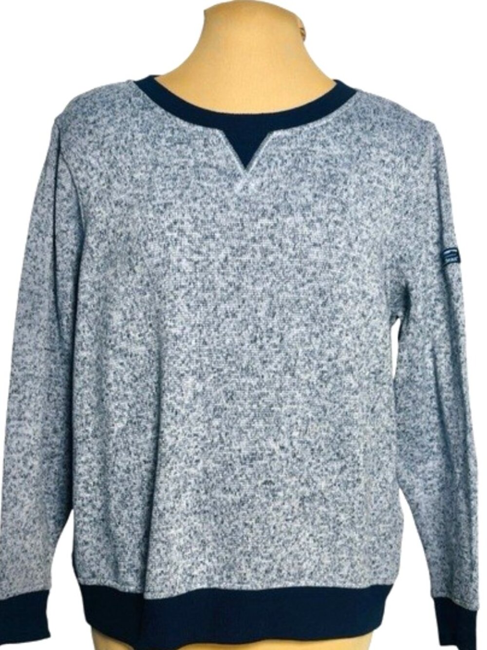 L.L. Bean Heather Blue Pullover Sweatshirt M Contrast Trim Casual Top